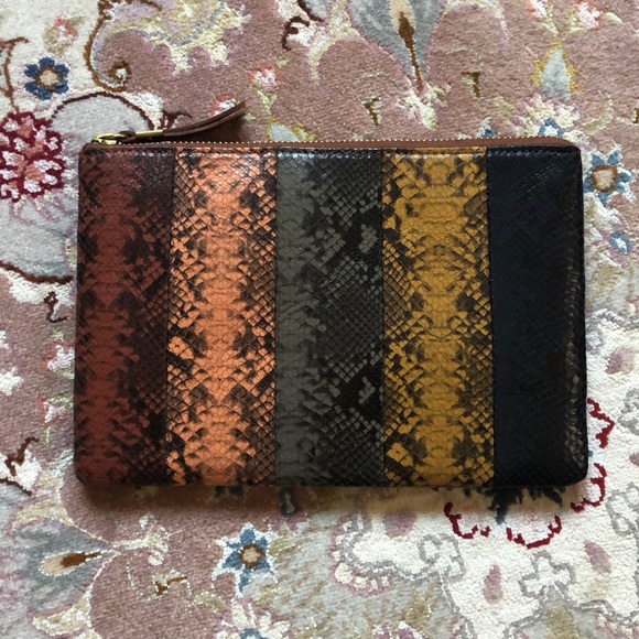 Leather Pouch Clutch: Colorblock Snake Embossed - Picture 3 of 5
